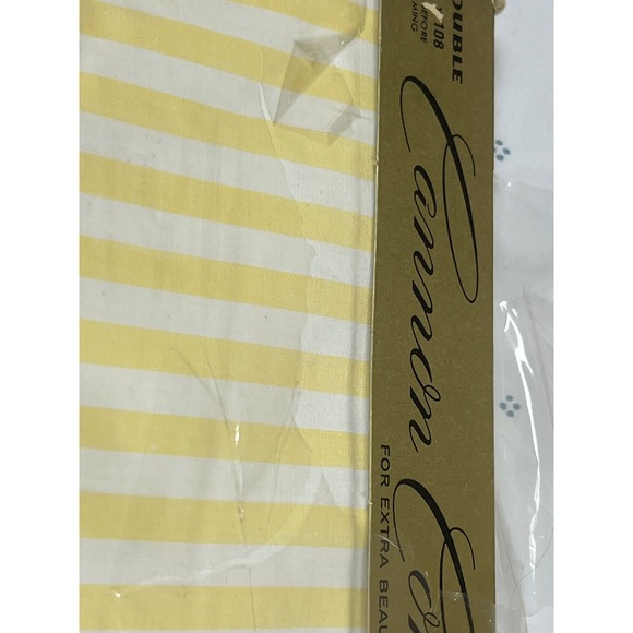 1960's Vintage Cannon Combspun Percale Double Bed Sheet Yellow Stripe RETRO‎ - Picture 7 of 12